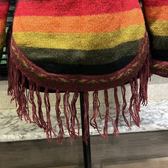 Alpaca Fina Women’s Hooded Pullover Striped w Fringe 100% Alpaca Wool Sweater XS - Picture 6 of 9